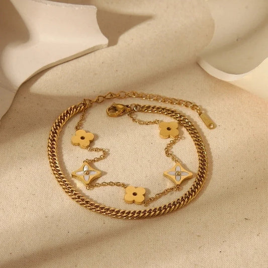 Basic Commute Four Leaf Clover Star 304 Stainless Steel 18K Gold Plated Acrylic Zircon Bracelets In Bulk