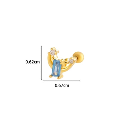 Henson New Copper Inlaid Zircon Star Moon Flower Screw Thin Rod Titanium Steel Ear Bone Stud Cartilage Piercing Earrings