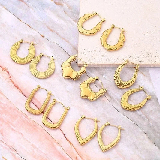1 Pair/Package Casual Vintage Style Minimalist U Shape Solid Color Lines Irregular Polishing Plating 304 Stainless Steel 18K Gold Plated Earrings