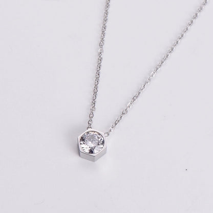 Stainless Steel 18K Gold Plated Rose Gold Plated Princess Wedding Shiny Plating Inlay Hexagon Zircon Pendant Necklace