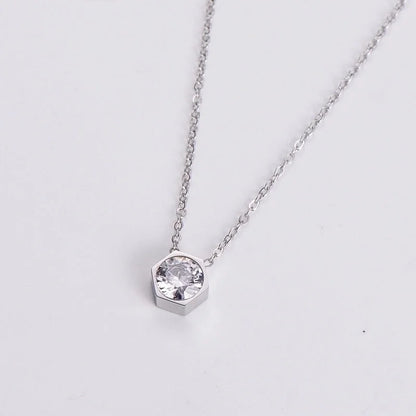 Stainless Steel 18K Gold Plated Rose Gold Plated Princess Wedding Shiny Plating Inlay Hexagon Zircon Pendant Necklace