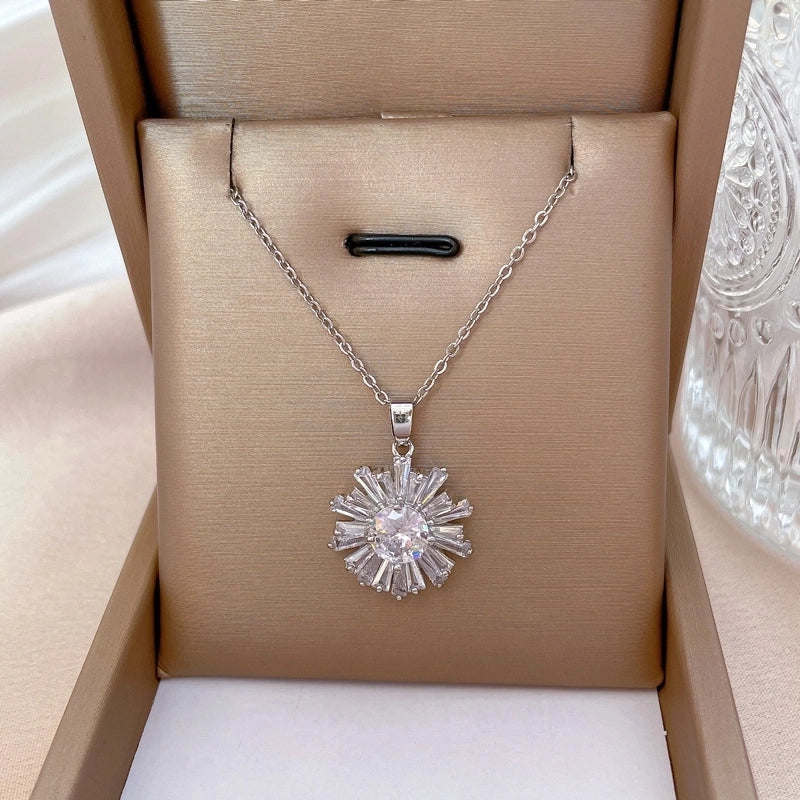 Fashion Geometric Titanium Steel Copper Plating Artificial Diamond Necklace