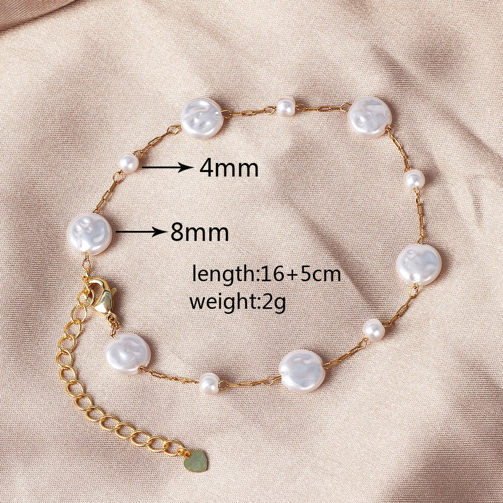 Moderate Luxury Irregular Heart Circle Copper Pearl Inlay Stud Earrings