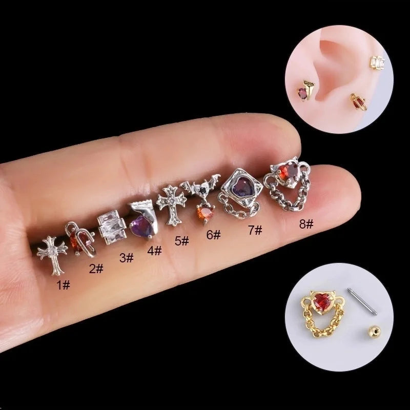 1 Piece Ear Cartilage Rings & Studs Fashion Heart Shape 316L Stainless Steel Copper Inlay Zircon