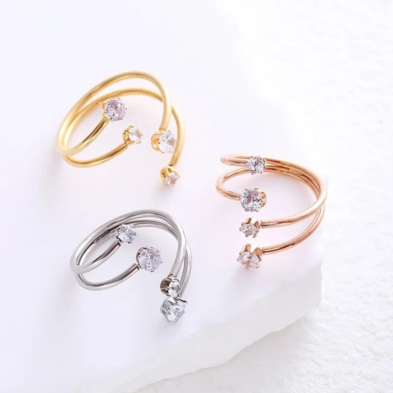 20 Pieces 304 Stainless Steel 18K Gold Plated Rose Gold Plated Minimalist Plating Inlay Artificial Rhinestones Open Ring