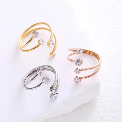 20 Pieces 304 Stainless Steel 18K Gold Plated Rose Gold Plated Minimalist Plating Inlay Artificial Rhinestones Open Ring