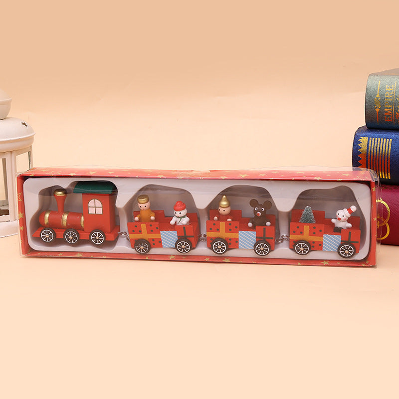 Christmas Wooden Train For Children Kindergarten Christmas Holiday Gift Window Display