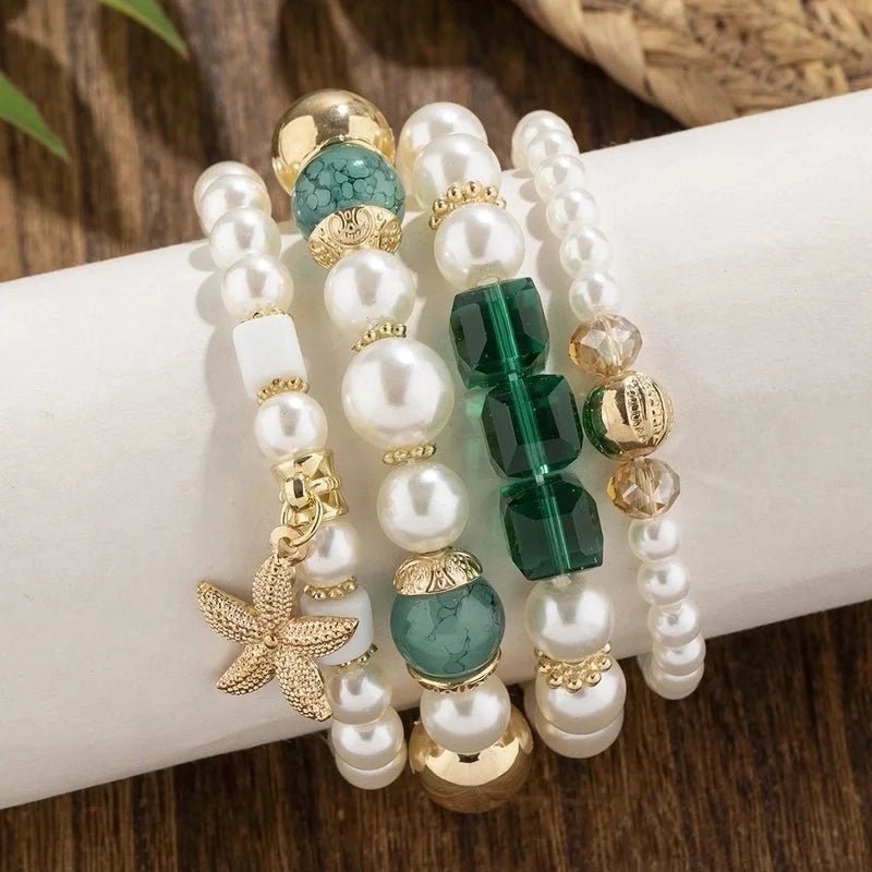 Marine Style Starfish Artificial Pearl Glass Glass Stoving Varnish Unisex Bracelets