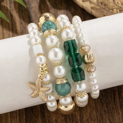 Marine Style Starfish Artificial Pearl Glass Glass Stoving Varnish Unisex Bracelets