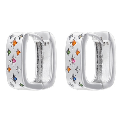 1 Pair Elegant Eight Awn Star Square Oval Plating Copper Zircon 18K Gold Plated Earrings