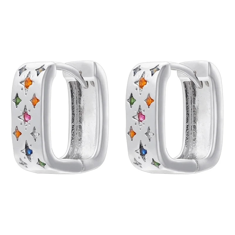 1 Pair Elegant Eight Awn Star Square Oval Plating Copper Zircon 18K Gold Plated Earrings