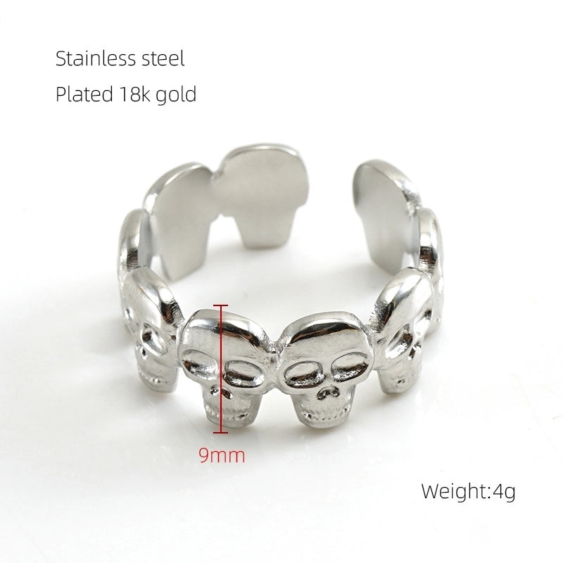 Cool Style Skull 304 Stainless Steel 18K Gold Plated Open Rings