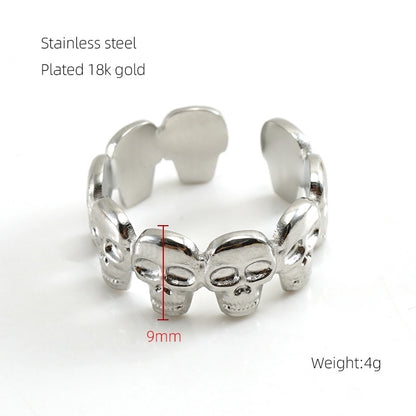 Cool Style Skull 304 Stainless Steel 18K Gold Plated Open Rings