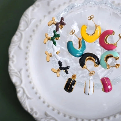 1 Pair IG Style Casual Modern Style Geometric Enamel Epoxy Plating Titanium Steel 18K Gold Plated Ear Studs