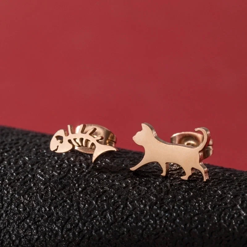 1 Pair Cute Minimalist Dog Cat Flower Polishing Hollow Out 304 Stainless Steel 18K Gold Plated Ear Studs