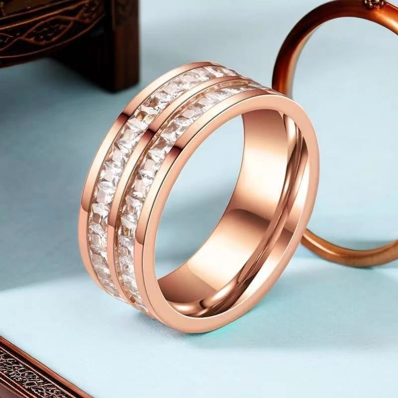 Elegant Geometric Titanium Steel Zircon Plating Rings