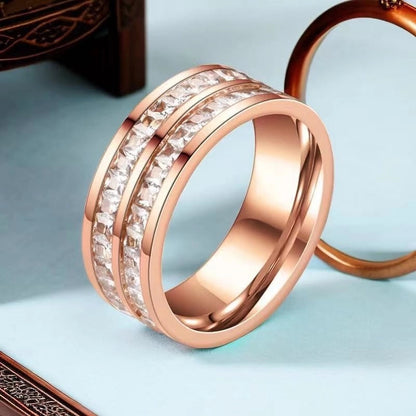 Elegant Geometric Titanium Steel Zircon Plating Rings