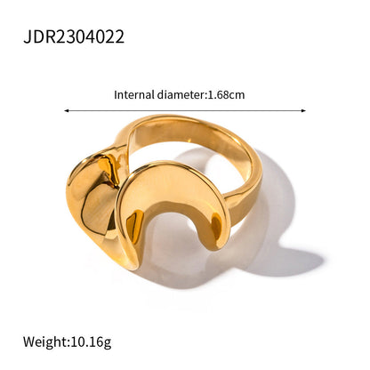 Women IG Style Circle Geometric Stainless Steel 18K Gold Plated Rings