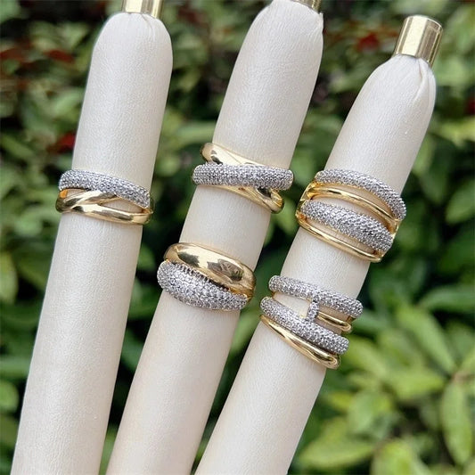 Copper 18K Gold Plated Inlay Geometric Zircon Open Rings