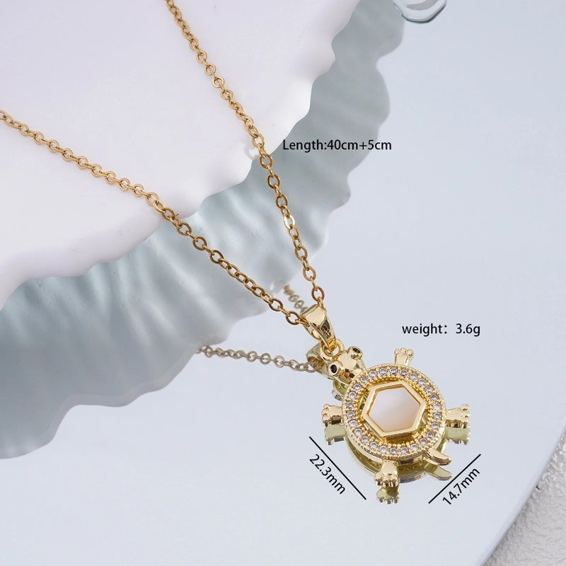 Popular Fashion Simple Copper Plating 18K Gold Colorful Oil Necklace Cute Turtle Pendant Necklace Female Jewelry
