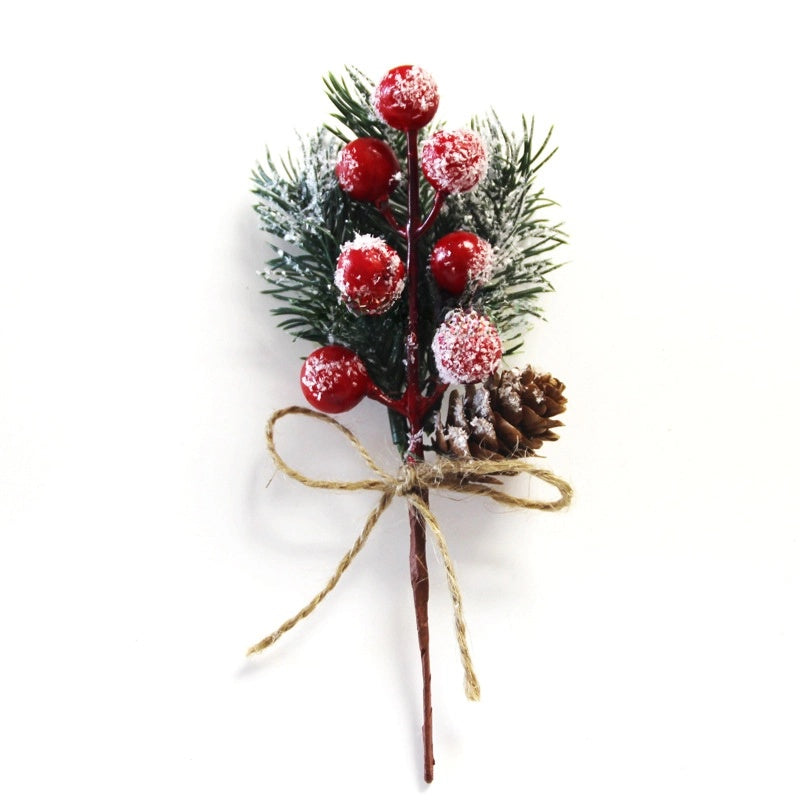 Cross-Border Christmas Accessories Pine Needle Pine Cone Simulation Berries Christmas Decoration Snowflake Hemp Rope Red Berry Bouquet