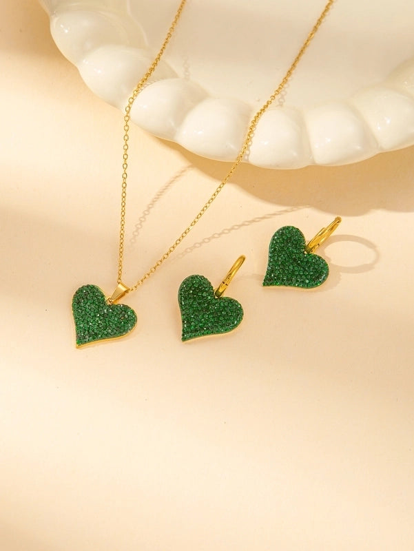 IG Style Minimalist Heart Shape Titanium Steel Shell Zircon Inlay Earrings Necklace