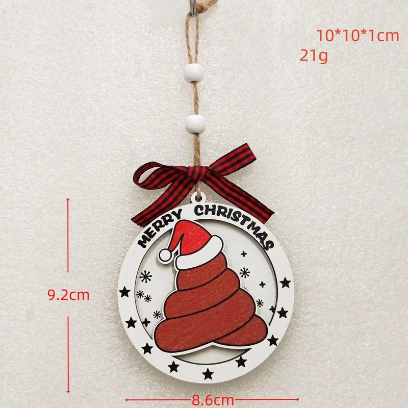 Christmas Cute Letter House Bow Knot Wood Indoor Party Decorations Hanging Ornaments