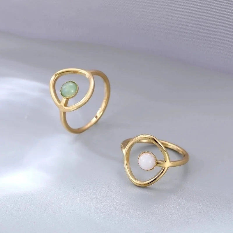 Fashion Geometric 304 Stainless Steel Opal Gold Plated Plating Rings