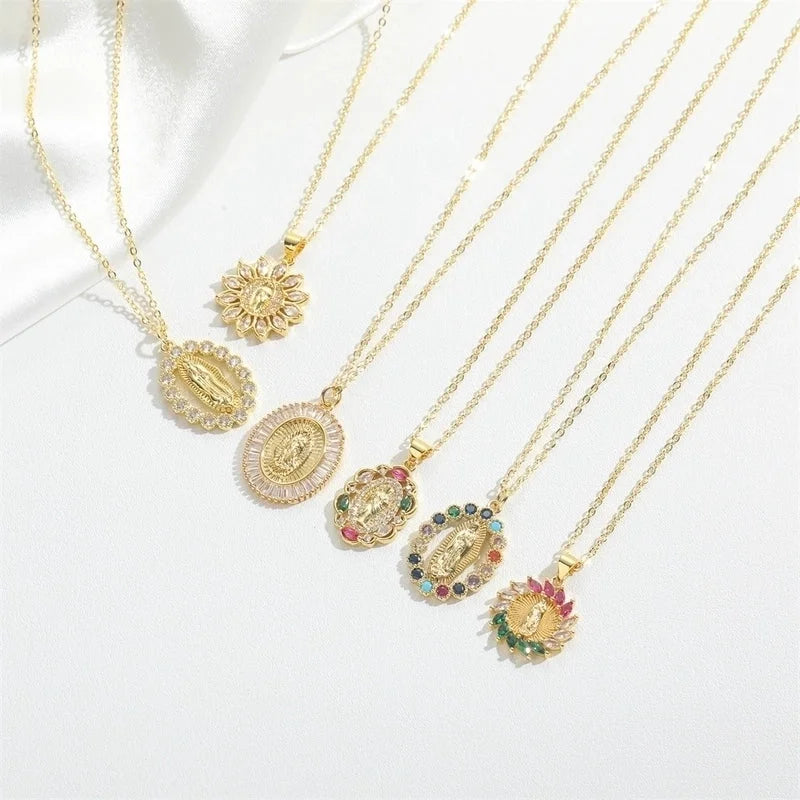 Vintage Style Minimalist Commute Round Copper Inlay 14K Gold Plated Zircon Pendant Necklace