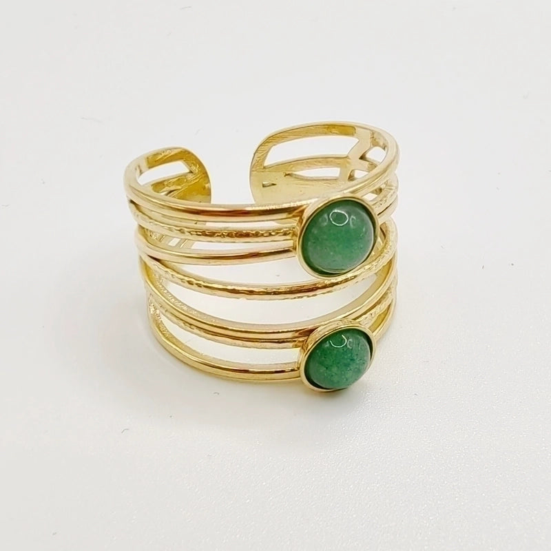 Minimalist Round 304 Stainless Steel Natural Stone 14K Gold Plated Plating Inlay Open Rings