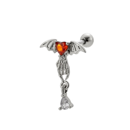 1 Piece Ear Cartilage Rings & Studs Vintage Style Bat 316L Stainless Steel Copper Plating Inlay Zircon