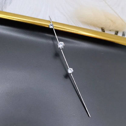 2 Pieces Trendy Zircon Ear Hook Piercing Ear Pin Female Net Red Personality Design Surrounding Ear Bone Clip Oblique Line Earrings