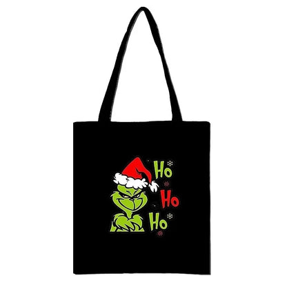 Christmas Peripheral Festival Handbag Canvas Bag Grinch Christmas Monster Green Fur Monster Printed Canvas Book Bag