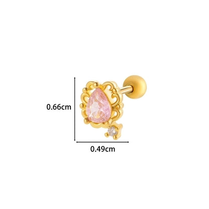 Henson New Copper Inlaid Zircon Star Moon Flower Screw Thin Rod Titanium Steel Ear Bone Stud Cartilage Piercing Earrings
