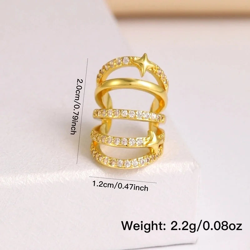 1 Piece IG Style Elegant Geometric Inlay Copper Zircon 18K Gold Plated Ear Cuffs