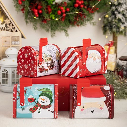 Christmas Cute Santa Claus Snowman Elk Tinplate Holiday Family Gathering Party Ornaments Candy Jar Gift Wrapping Supplies