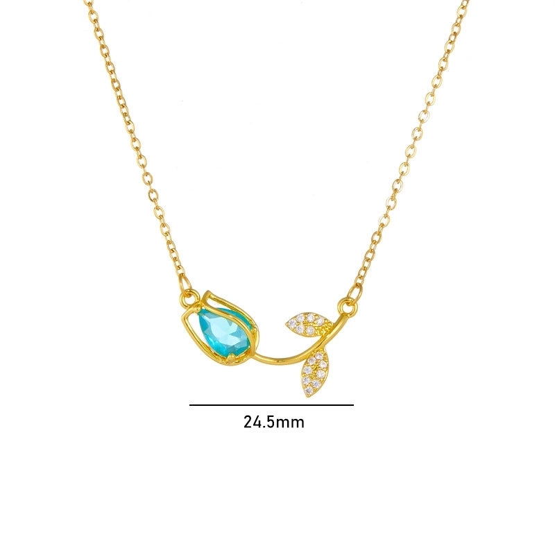 Titanium Steel Copper Minimalist Shiny Plating Inlay Flower Zircon Necklace