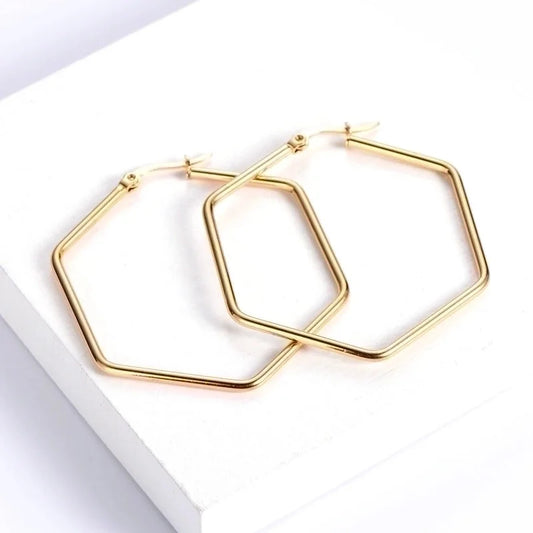 1 Pair Fashion Hexagon Plating 304 Stainless Steel 18K Gold Plated Stainless Steel Earrings