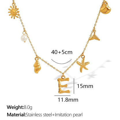 Beach Starfish 304 Stainless Steel Artificial Pearls 18K Gold Plated Polishing Inlay Pendant Necklace