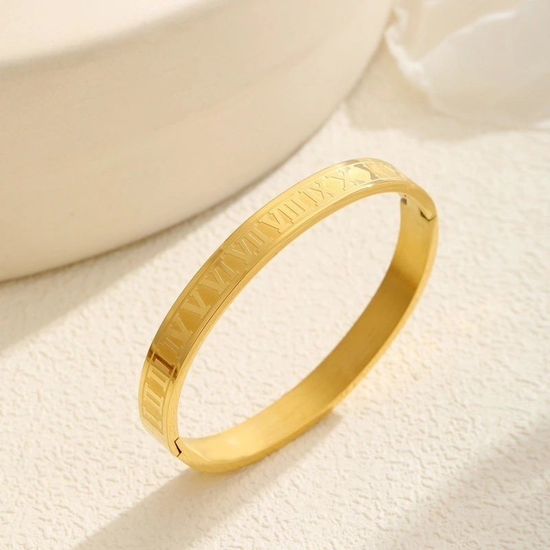 Casual Elegant Streetwear Roman Numeral Titanium Steel 18K Gold Plated Bangle In Bulk