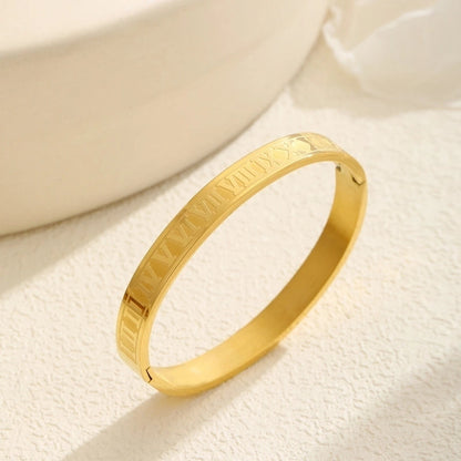 Casual Elegant Streetwear Roman Numeral Titanium Steel 18K Gold Plated Bangle In Bulk