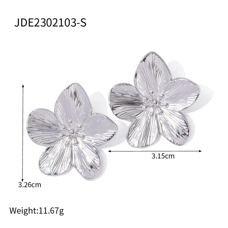 INS Style Flower Butterfly 304 Stainless Steel Turquoise 18K Gold Plated Plating Inlay Rings Earrings