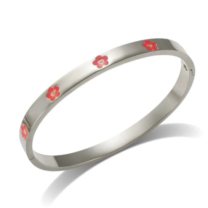 Elegant Heart Shape Flower Titanium Steel Bangle In Bulk