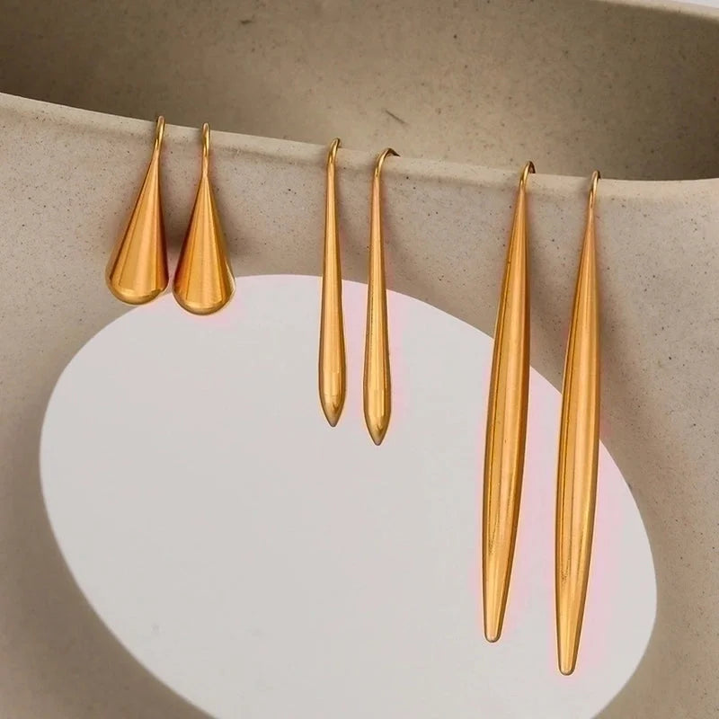 1 Pair Minimalist Solid Color Plating 304 Stainless Steel 18K Gold Plated Drop Earrings