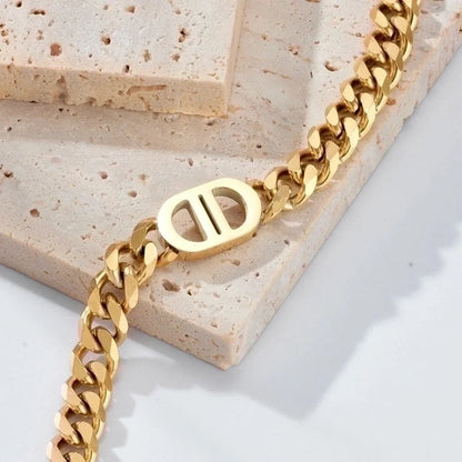 304 Stainless Steel Retro Inlaid Gold Geometric Necklace