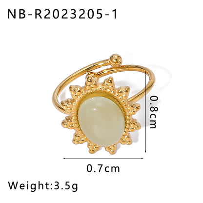 Open Ring IG Style Natural Stone Geometric Stainless Steel Electroplating Rings