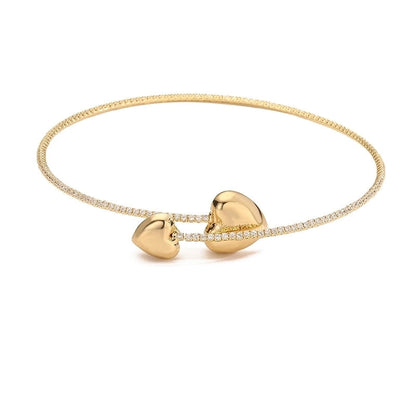 Copper 18K Gold Plated Inlay Round Heart Shape Zircon Bracelets Necklace