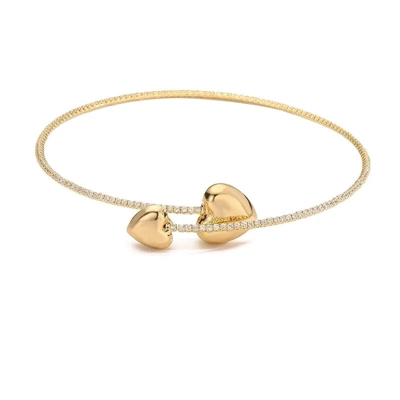 Copper 18K Gold Plated Inlay Round Heart Shape Zircon Bracelets Necklace