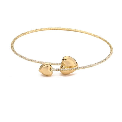 Copper 18K Gold Plated Inlay Round Heart Shape Zircon Bracelets Necklace