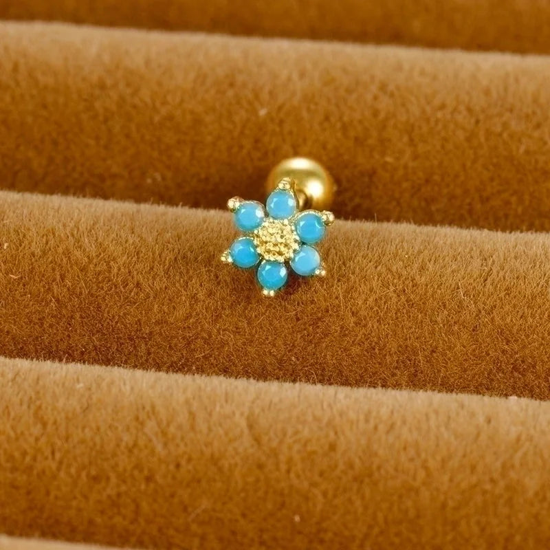 1 Piece Minimalist Geometric Flower Snake Plating Inlay Stainless Steel Rhinestones Earrings